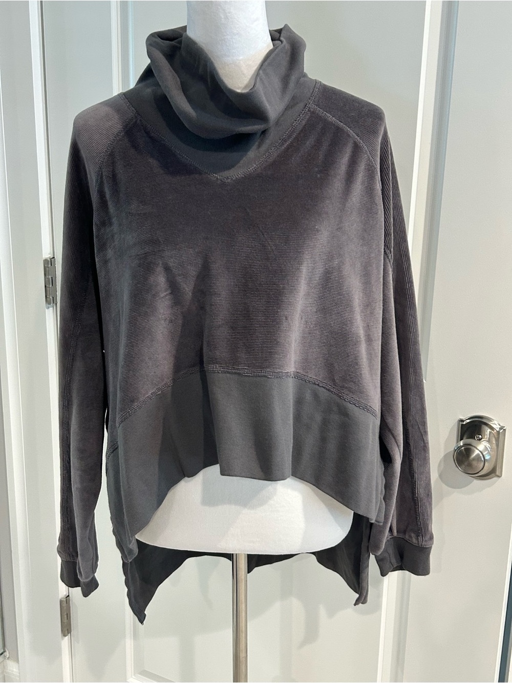 Cowl Neck Relaxed Sweatshirt - Charcoal Gray, SzM